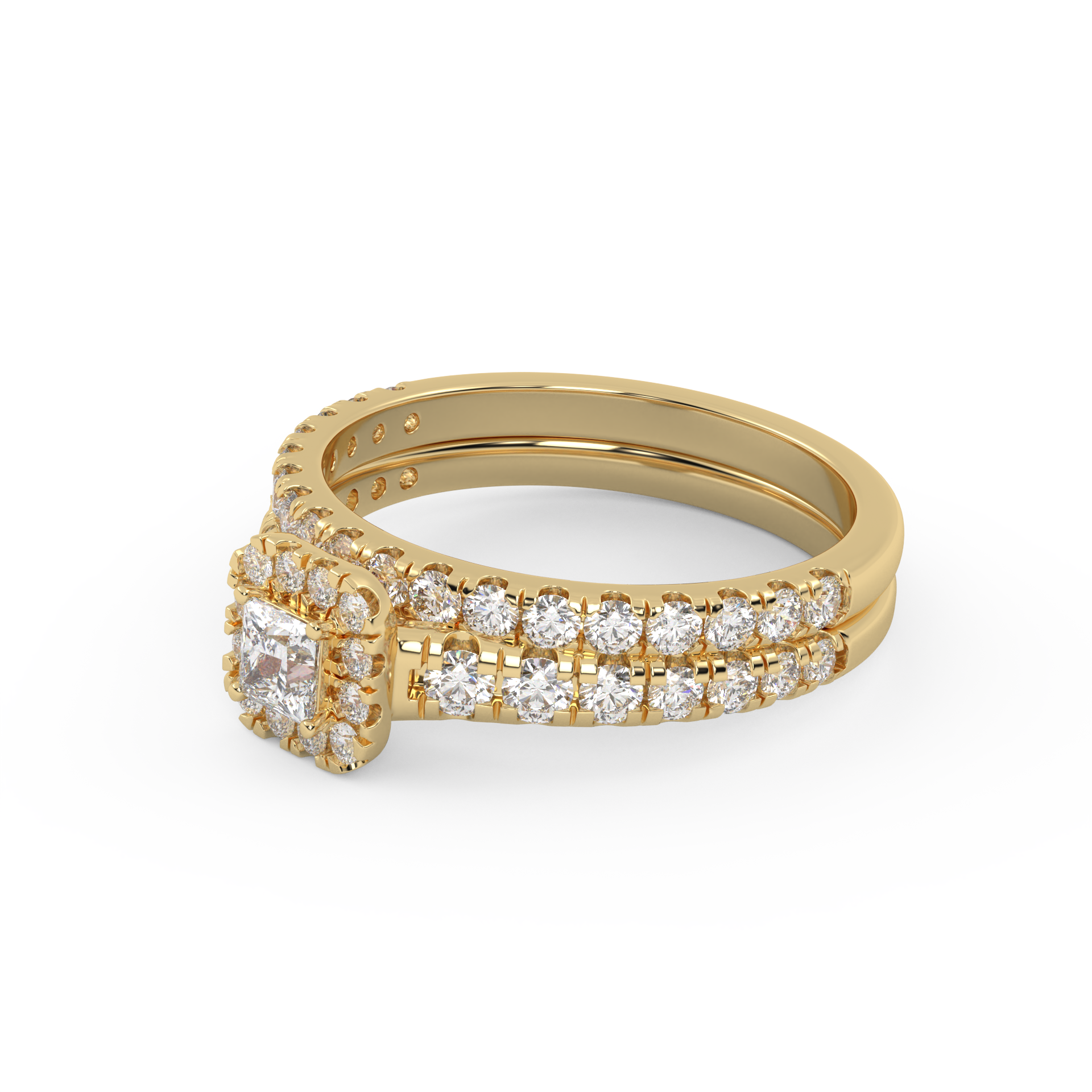 Princess Cut 1.10 Carat Lab Grown Diamond Halo Bridal Set Ring