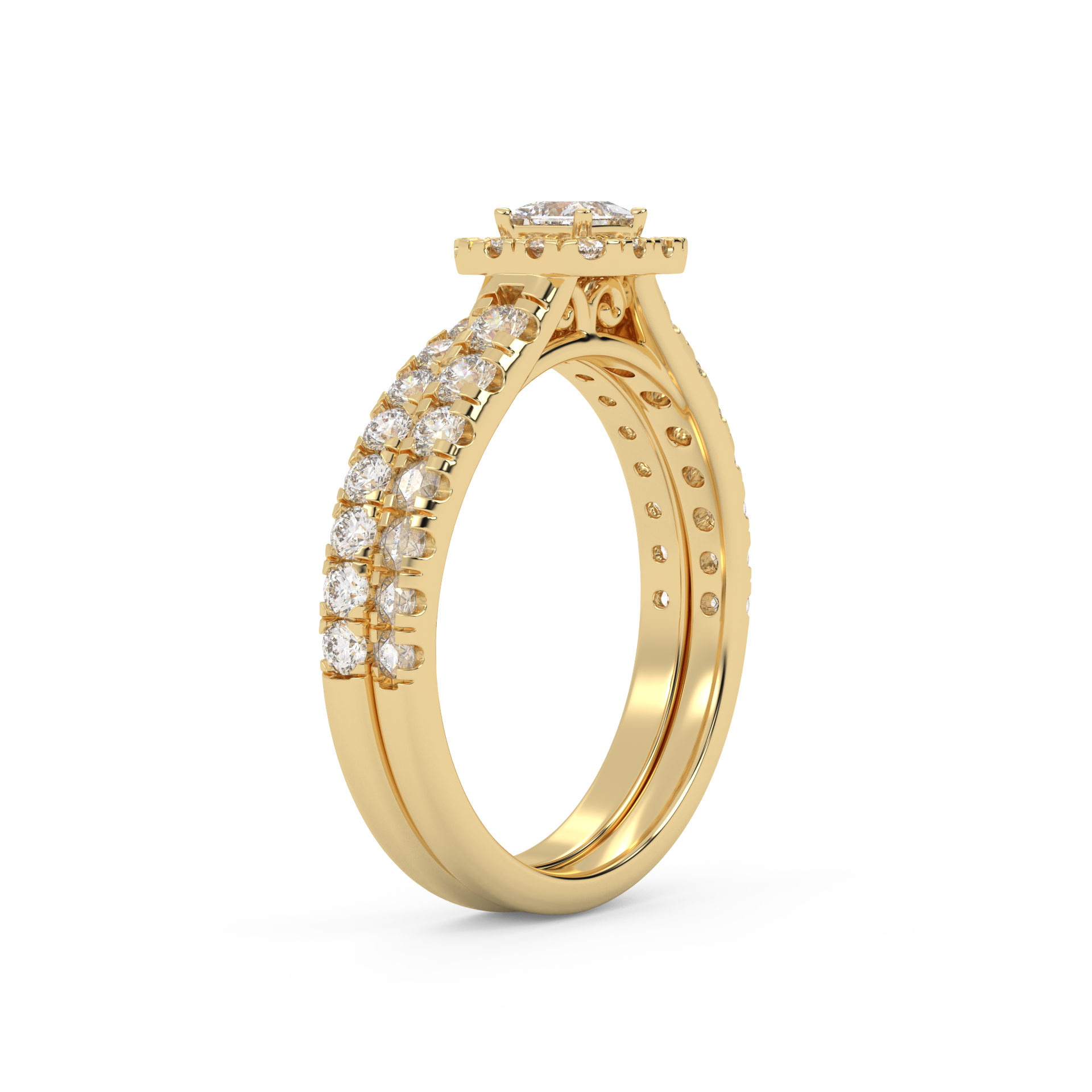 Princess Cut 1.10 Carat Lab Grown Diamond Halo Bridal Set Ring