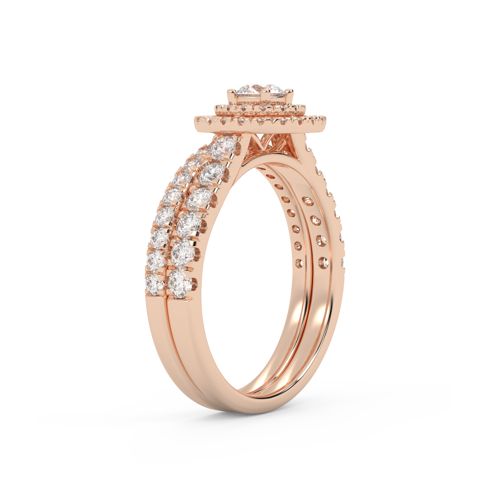 Round Cut 1.10 Carat Lab Grown Diamond Double Halo Bridal Set Ring