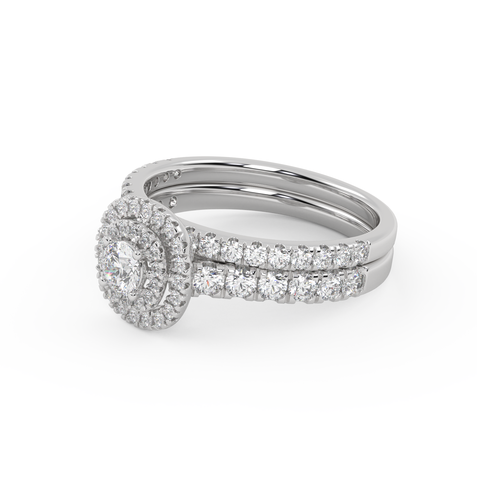 Round Cut 1.10 Carat Lab Grown Diamond Double Halo Bridal Set Ring