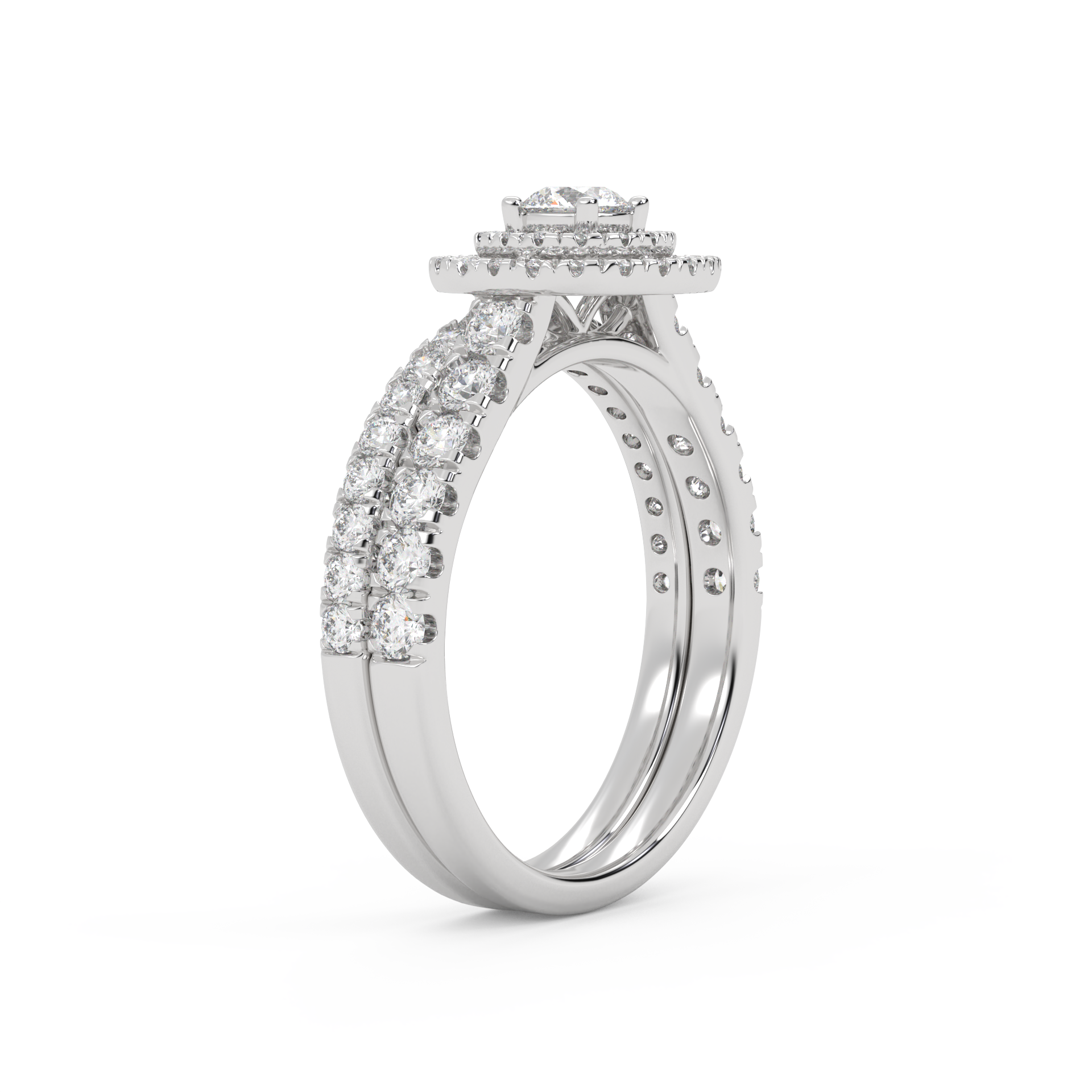 Round Cut 1.10 Carat Lab Grown Diamond Double Halo Bridal Set Ring