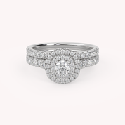 Round Cut 1.10 Carat Lab Grown Diamond Double Halo Bridal Set Ring
