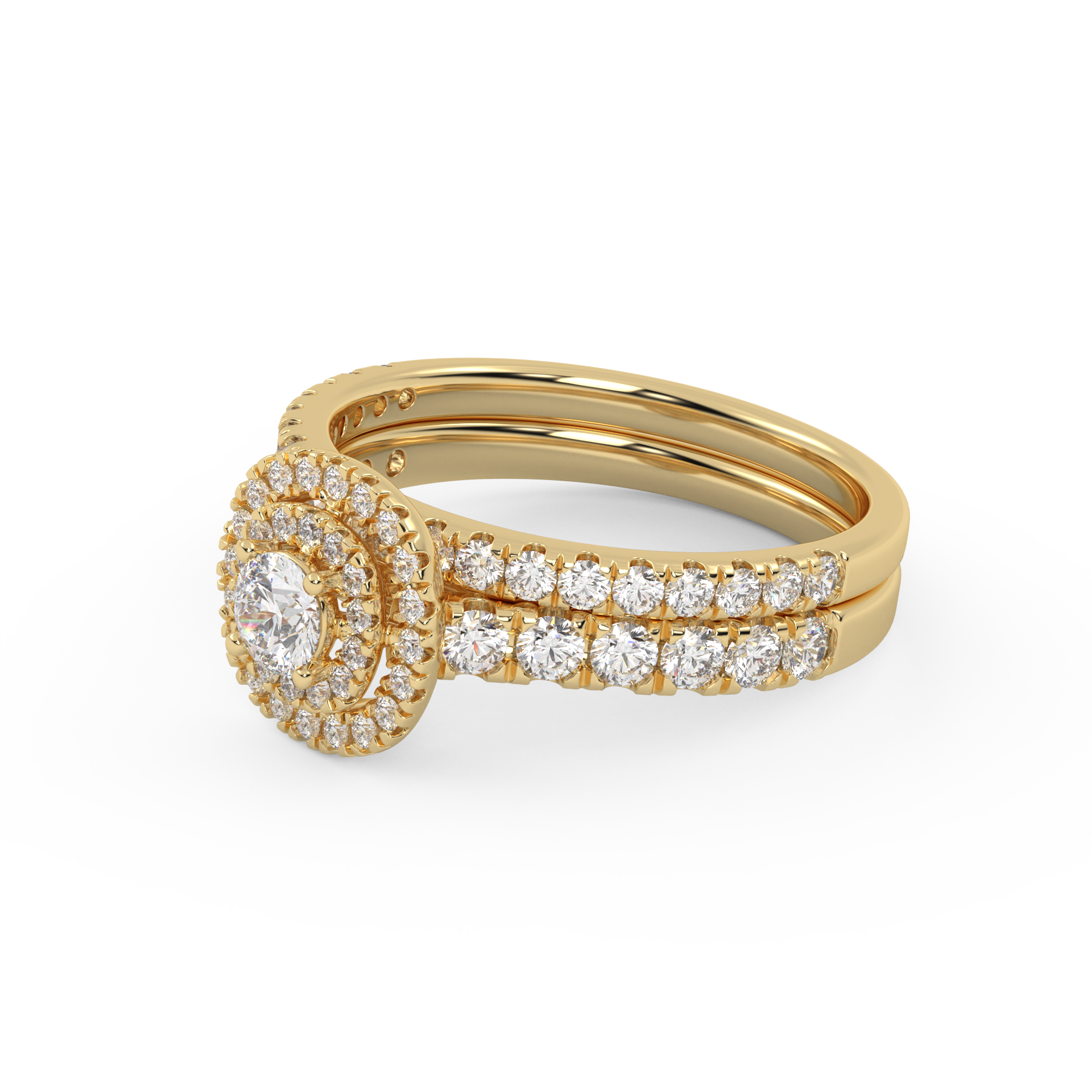 Round Cut 1.10 Carat Lab Grown Diamond Double Halo Bridal Set Ring