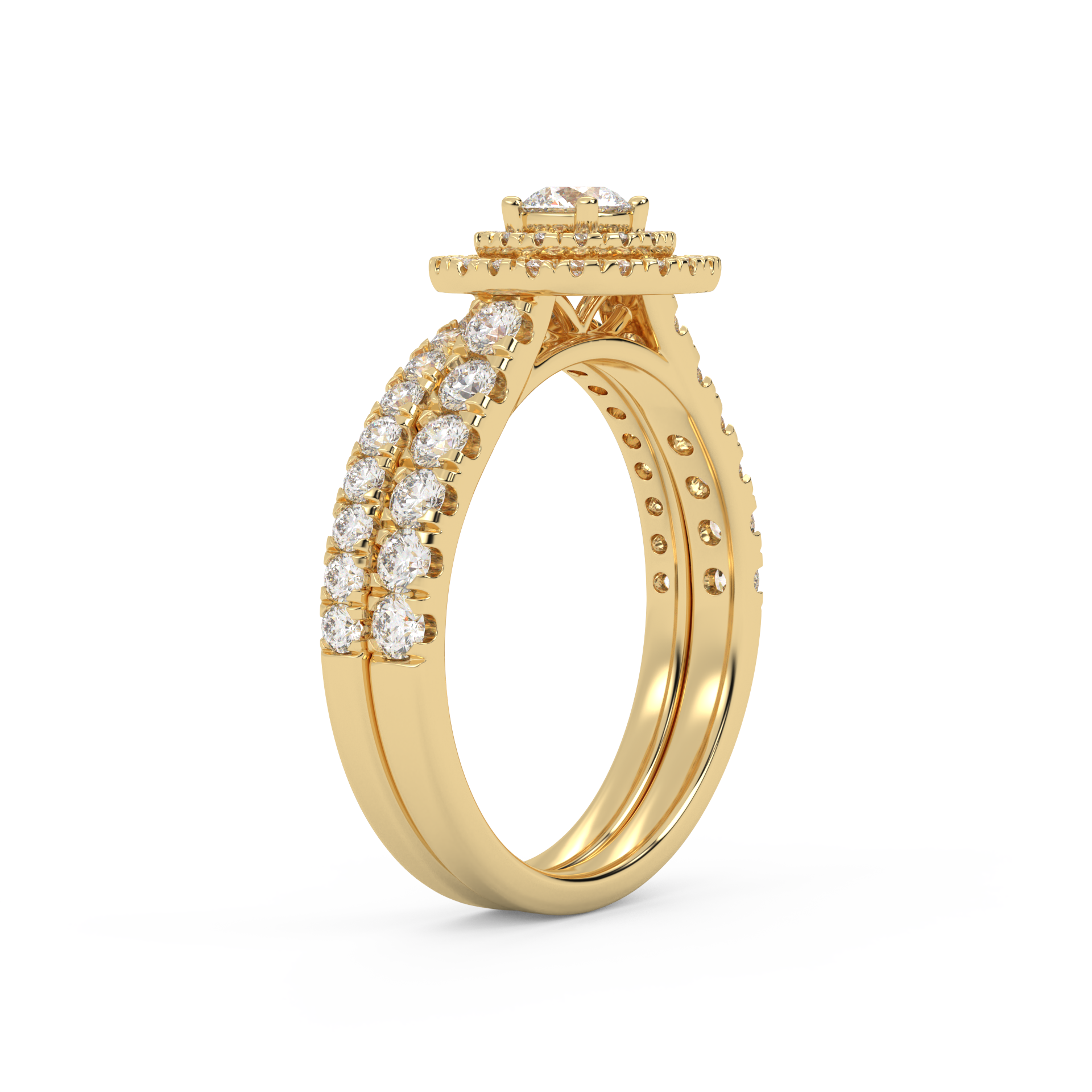 Round Cut 1.10 Carat Lab Grown Diamond Double Halo Bridal Set Ring