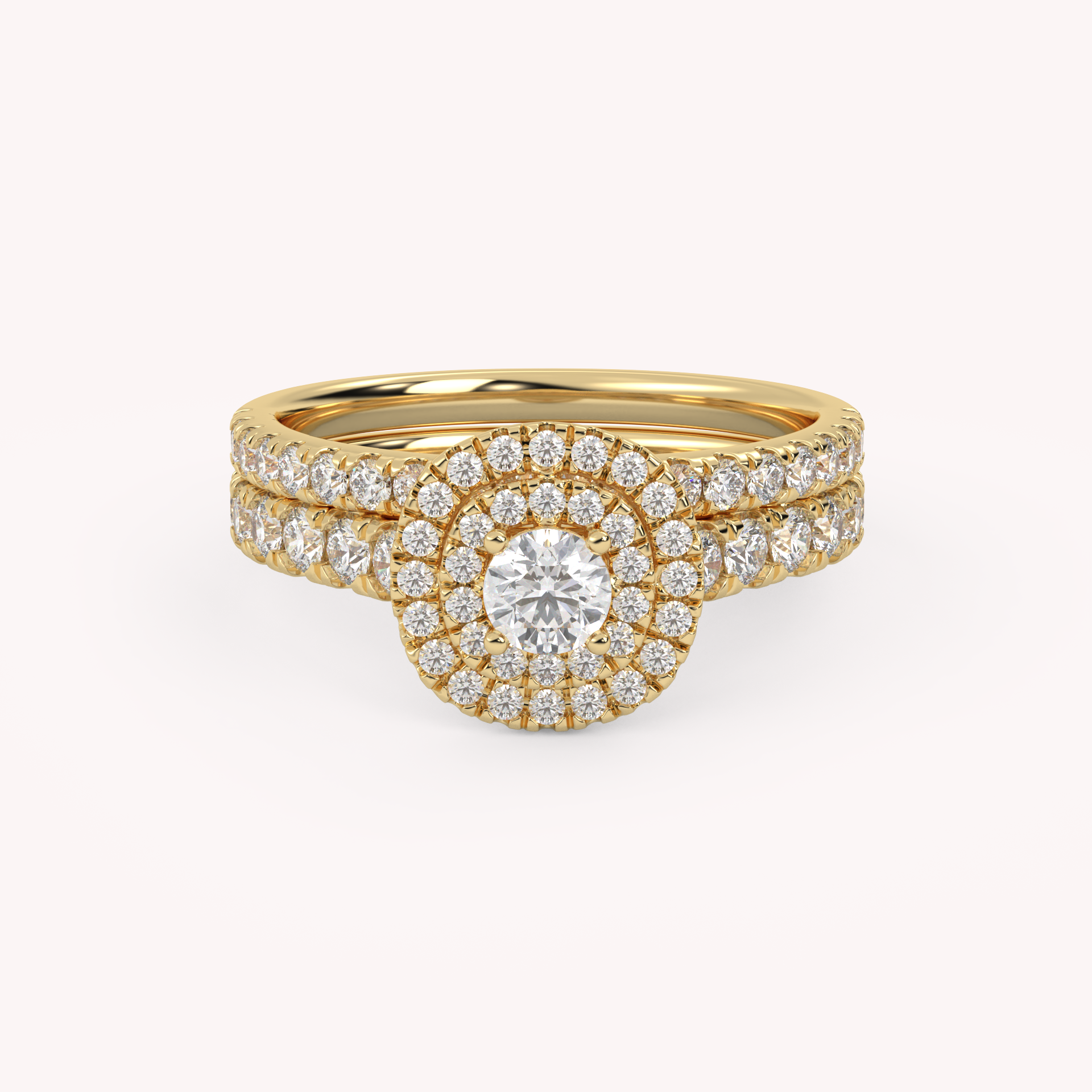 Round Cut 1.10 Carat Lab Grown Diamond Double Halo Bridal Set Ring