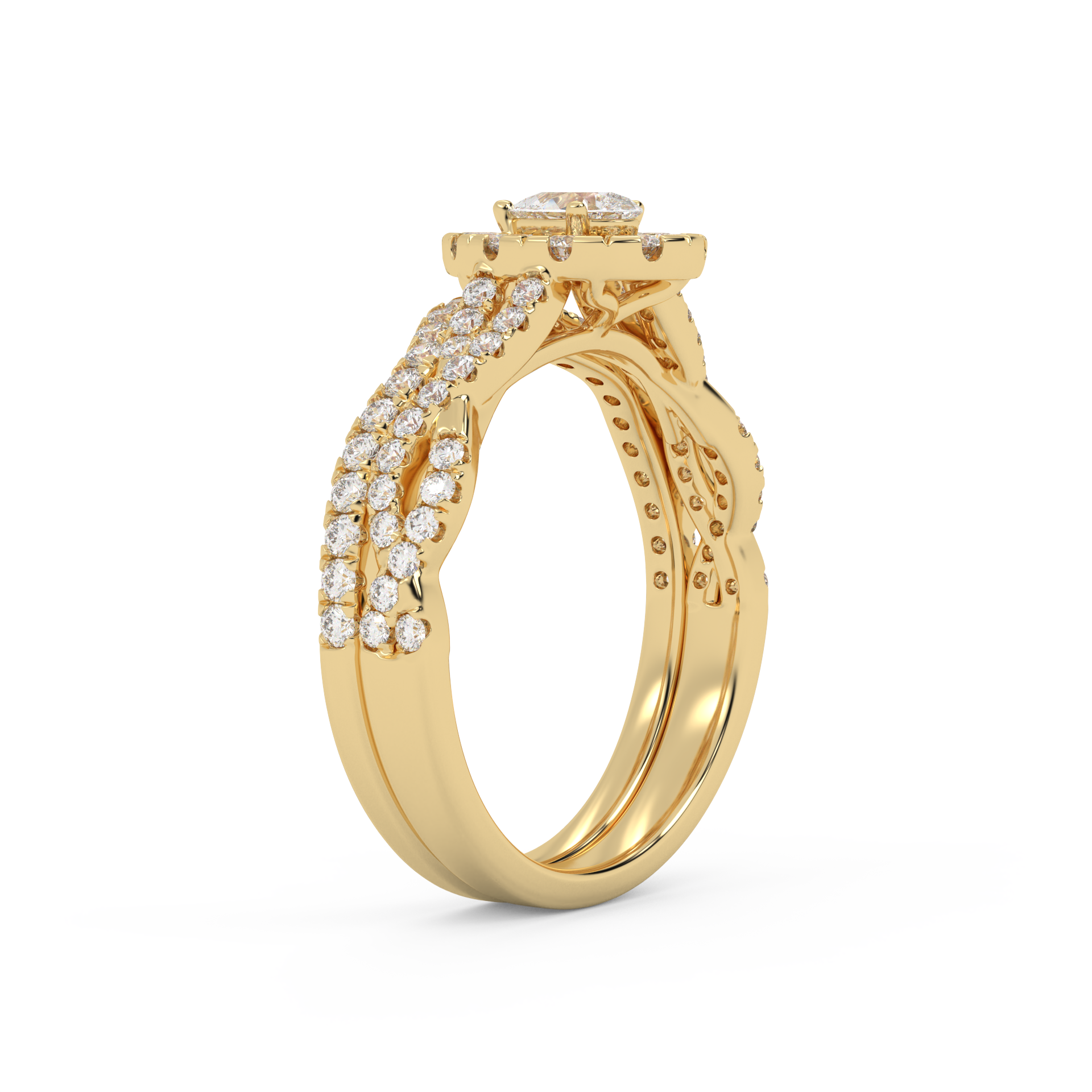 Pear Cut 1.00 Carat Lab Grown Diamond Twisted Infinity Halo Solitaire Bridal Set Ring