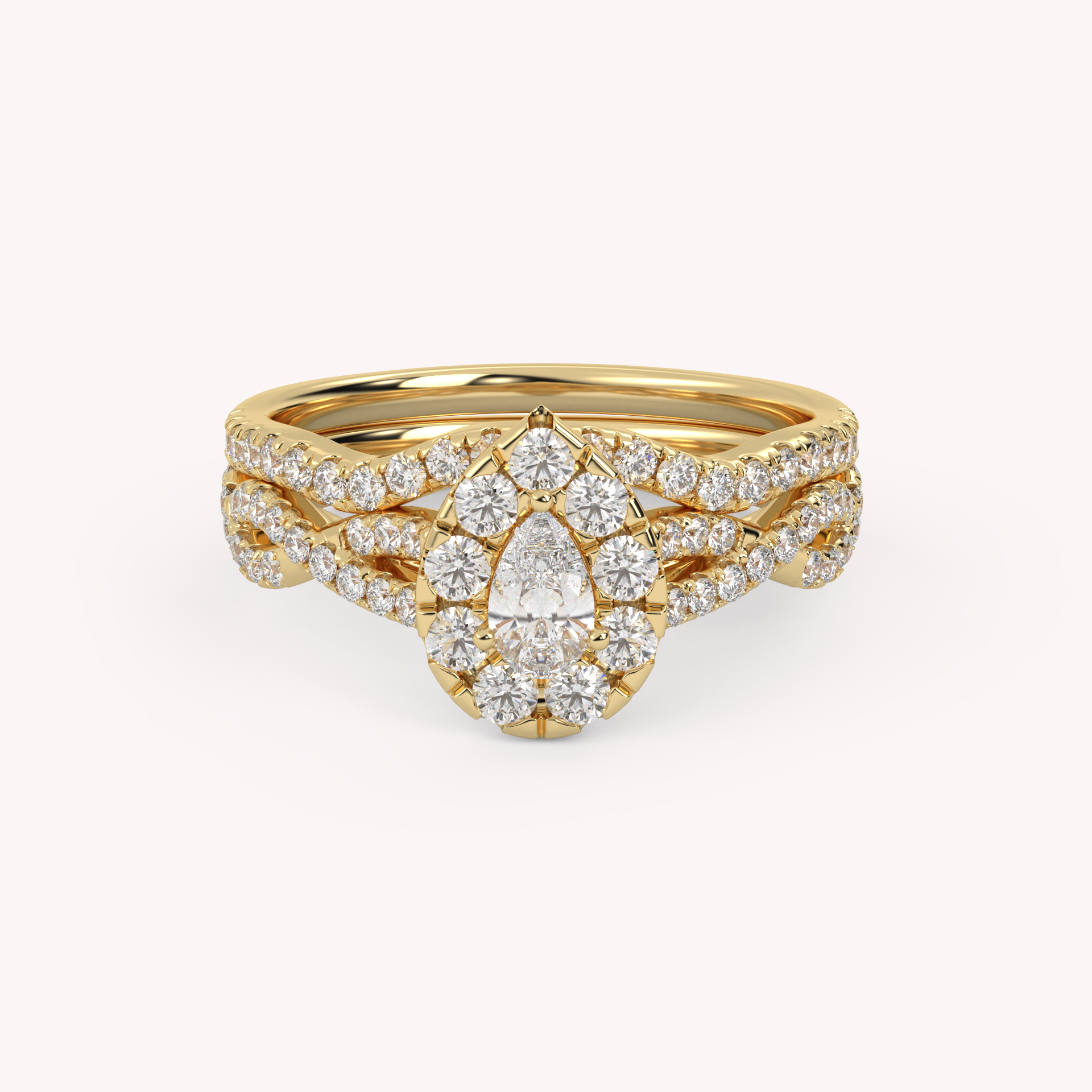 Pear Cut 1.00 Carat Lab Grown Diamond Twisted Infinity Halo Solitaire ...