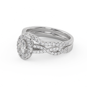 Oval Cut 1.00 Carat Lab Grown Diamond Twisted Infinity Halo Solitaire Bridal Set Ring