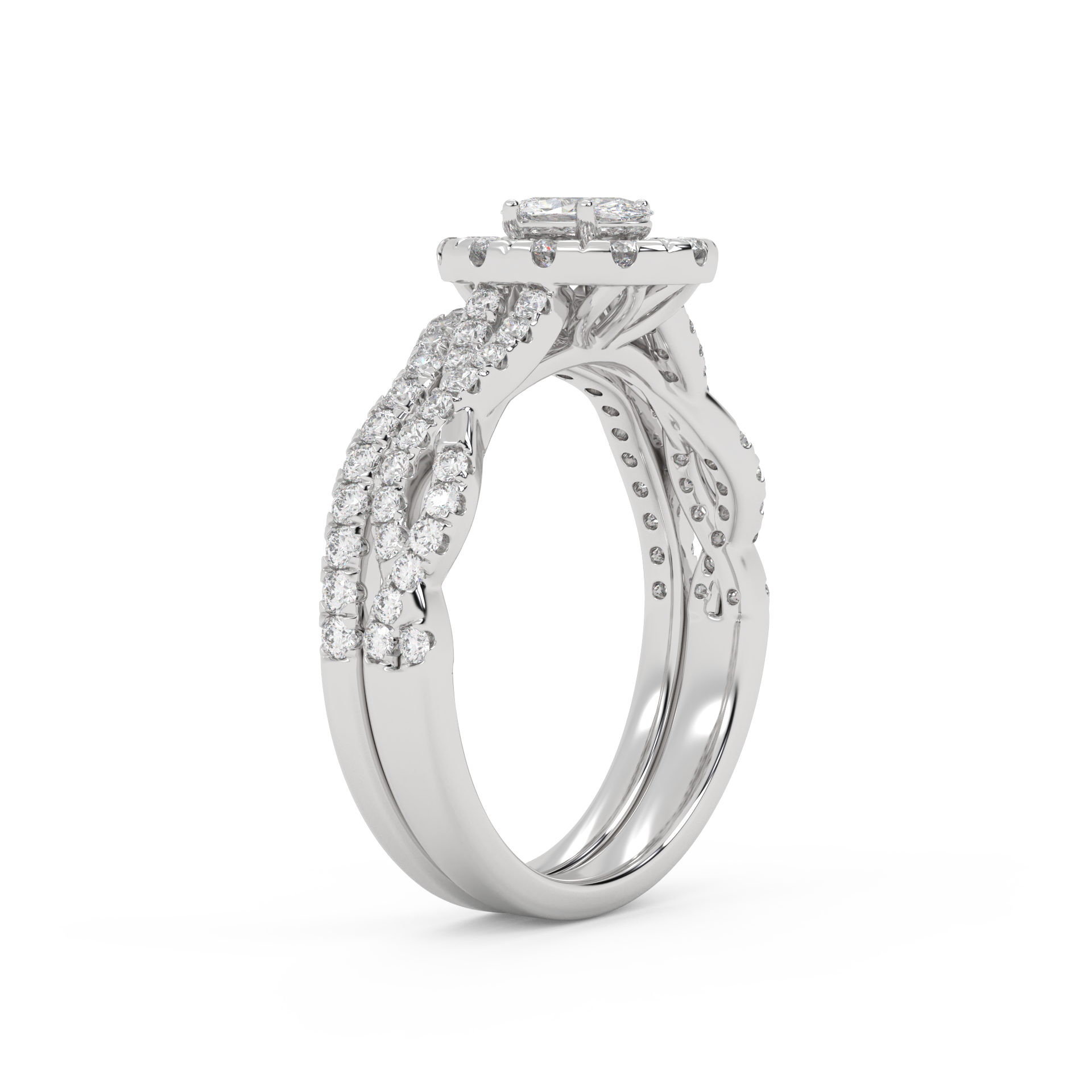 Oval Cut 1.00 Carat Lab Grown Diamond Twisted Infinity Halo Solitaire Bridal Set Ring
