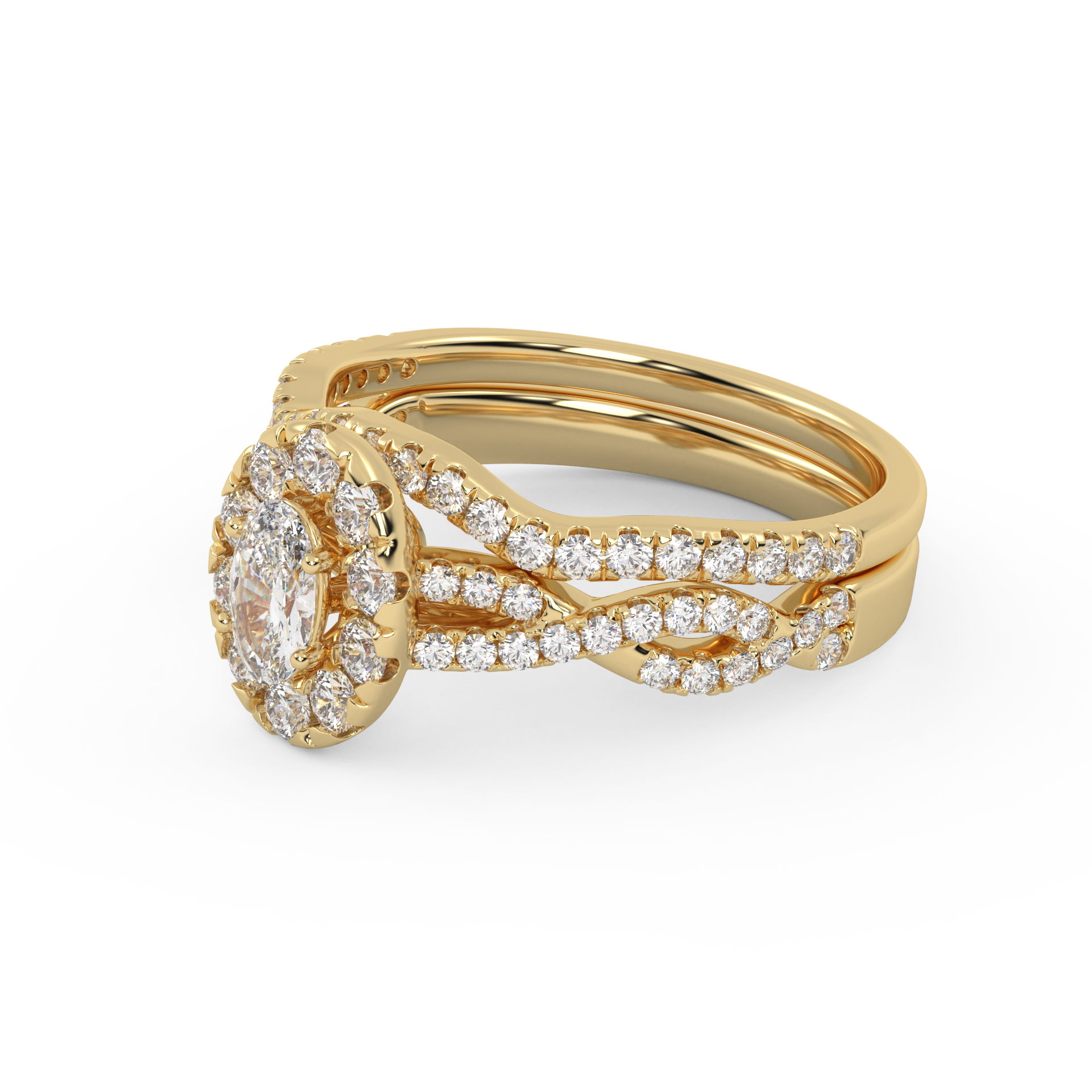 Oval Cut 1.00 Carat Lab Grown Diamond Twisted Infinity Halo Solitaire Bridal Set Ring