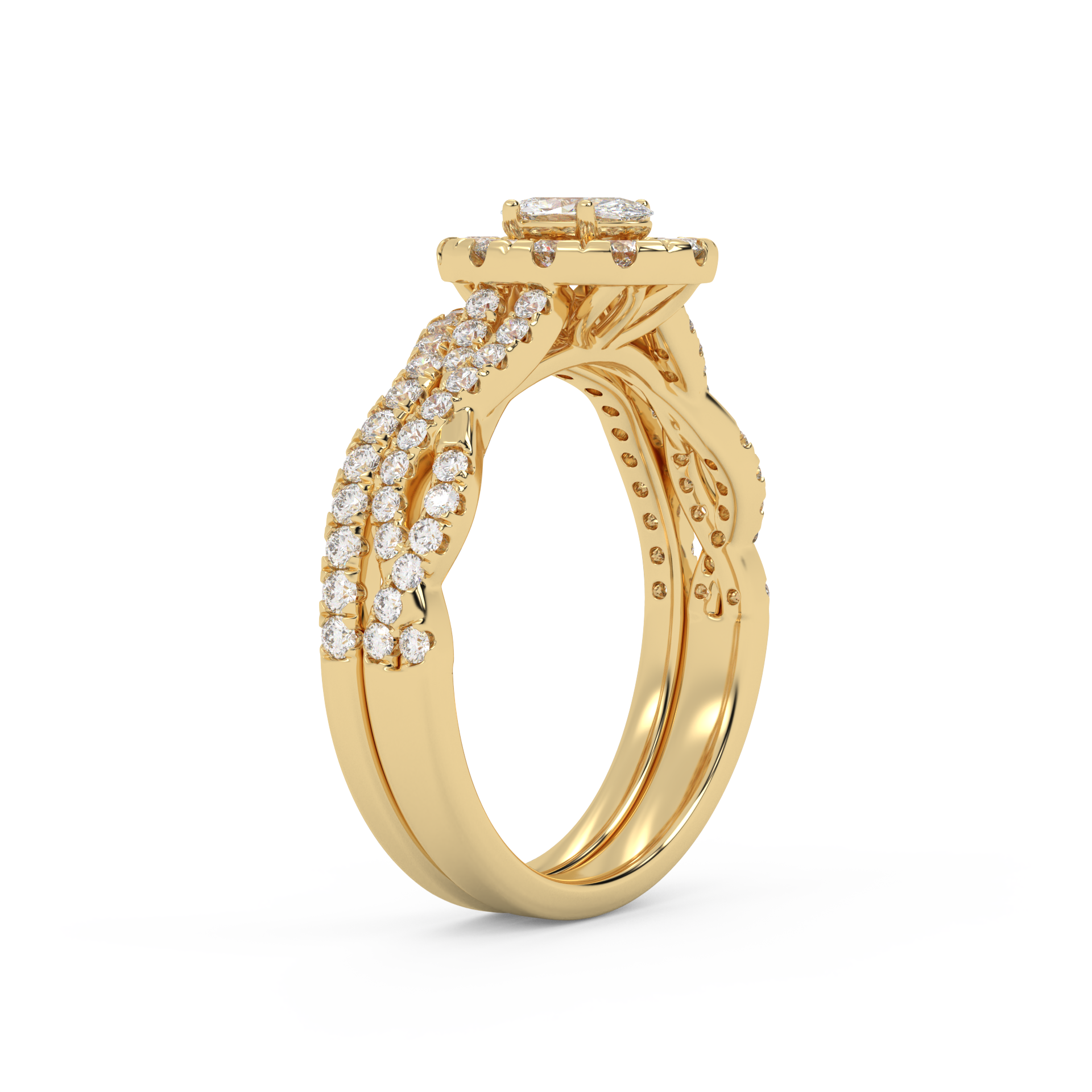 Oval Cut 1.00 Carat Lab Grown Diamond Twisted Infinity Halo Solitaire Bridal Set Ring