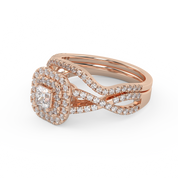 Princess Cut 1.00 Carat Lab Grown Diamond Twisted Infinity Halo Solitaire Bridal Set Ring