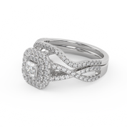 Princess Cut 1.00 Carat Lab Grown Diamond Twisted Infinity Halo Solitaire Bridal Set Ring