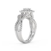 Princess Cut 1.00 Carat Lab Grown Diamond Twisted Infinity Halo Solitaire Bridal Set Ring