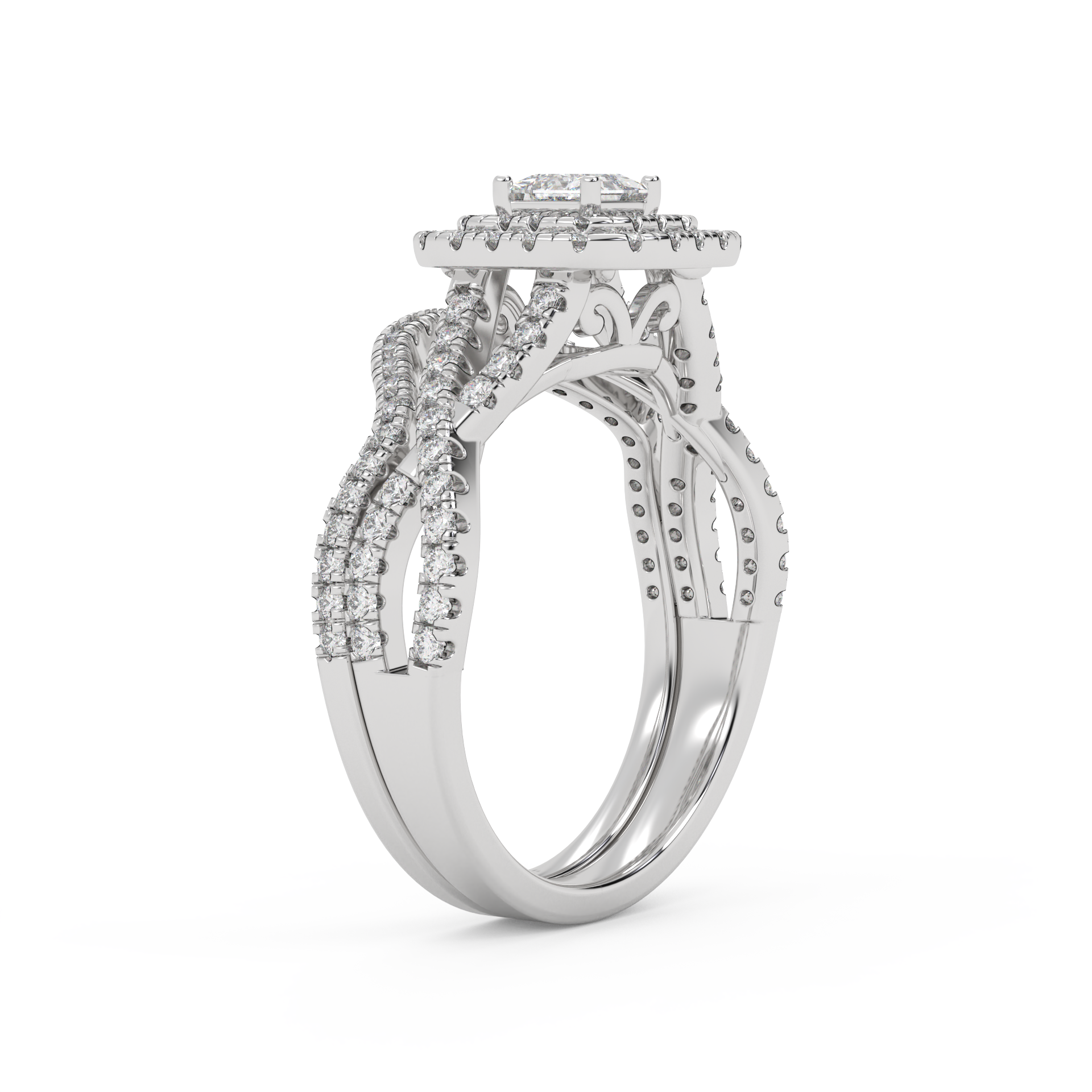 Princess Cut 1.00 Carat Lab Grown Diamond Twisted Infinity Halo Solitaire Bridal Set Ring