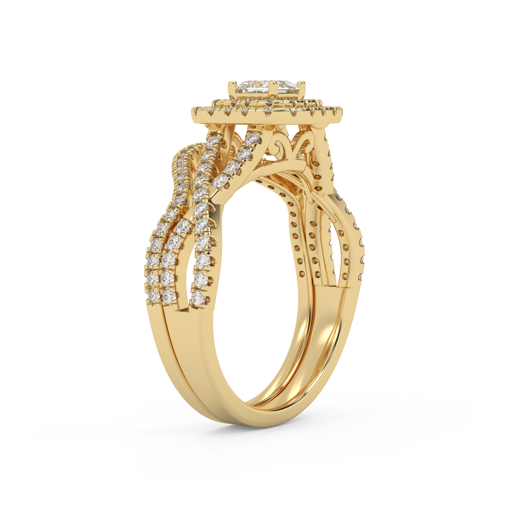 Princess Cut 1.00 Carat Lab Grown Diamond Twisted Infinity Halo Solitaire Bridal Set Ring