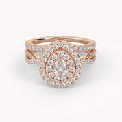 IGI Certified Pear Cut Split Shank Infinity Twisted Double Halo Bridal Set Ring