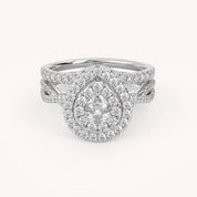 IGI Certified Pear Cut Split Shank Infinity Twisted Double Halo Bridal Set Ring