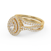 IGI Certified Pear Cut Split Shank Infinity Twisted Double Halo Bridal Set Ring