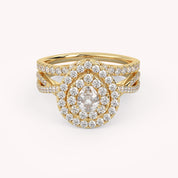 IGI Certified Pear Cut Split Shank Infinity Twisted Double Halo Bridal Set Ring