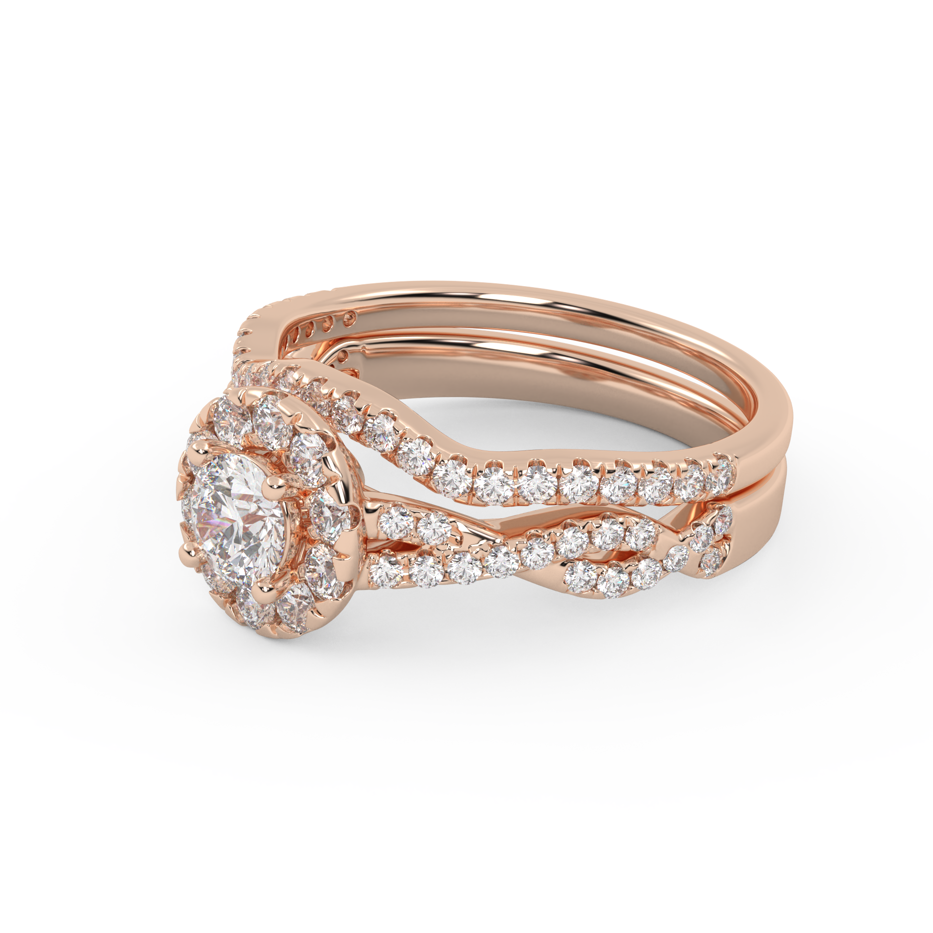 IGI Certified Round Shape Infinity Halo Solitaire Bridal Set Ring