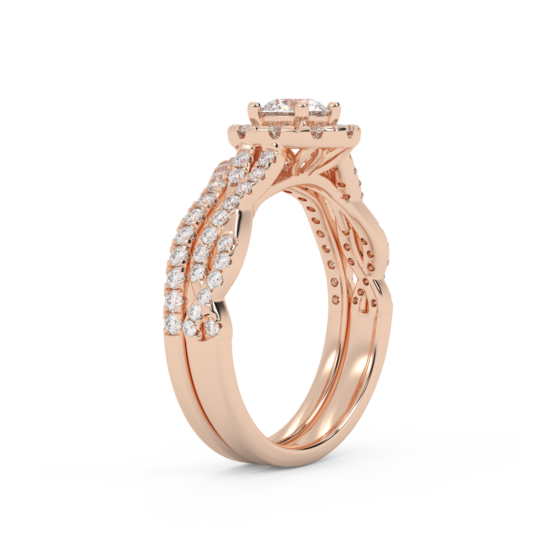 IGI Certified Round Shape Infinity Halo Solitaire Bridal Set Ring