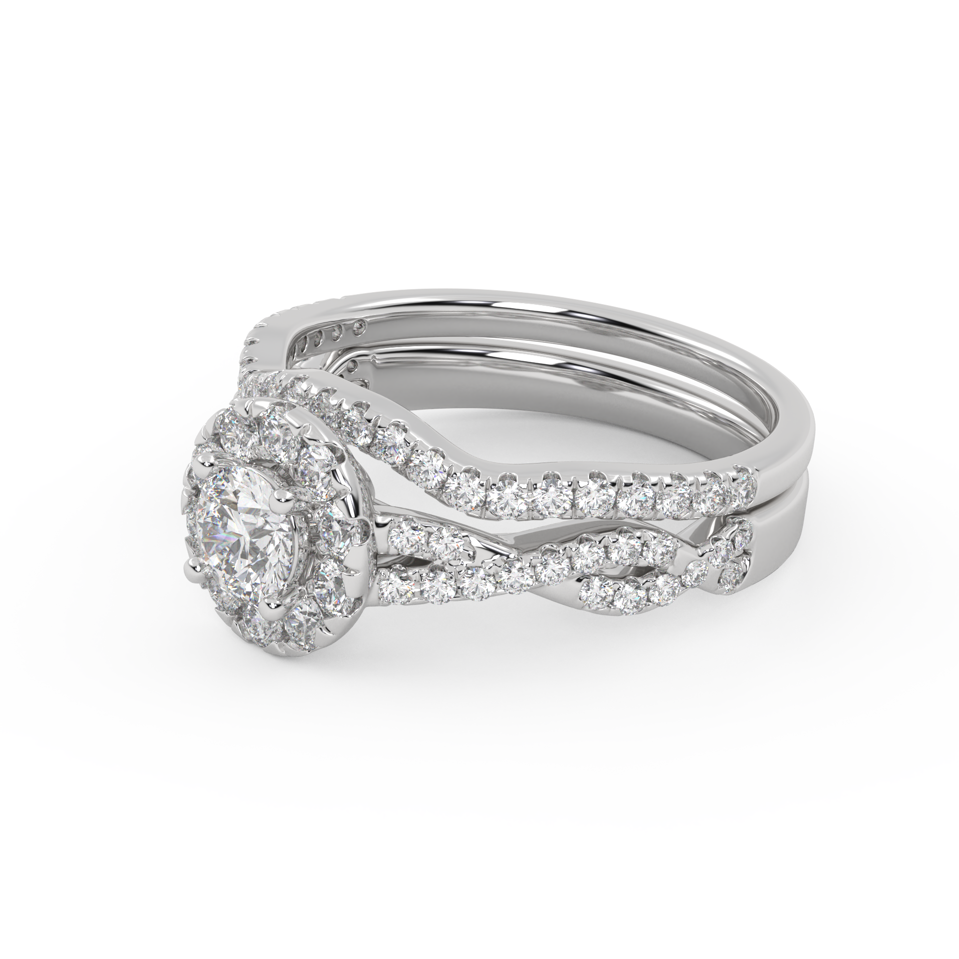 IGI Certified Round Shape Infinity Halo Solitaire Bridal Set Ring