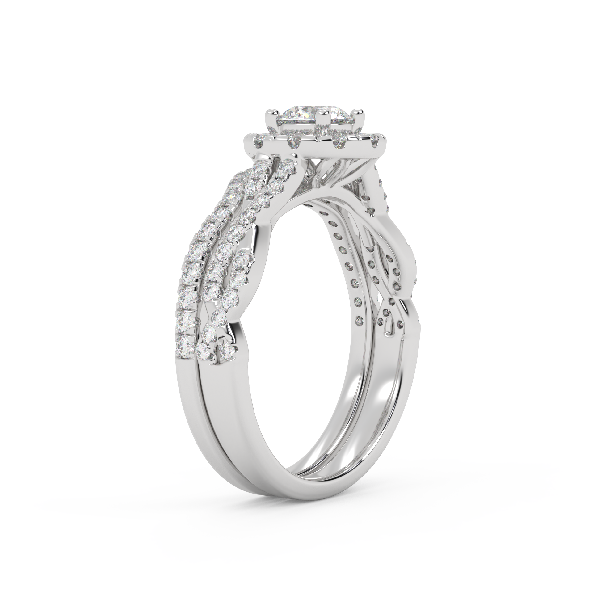 IGI Certified Round Shape Infinity Halo Solitaire Bridal Set Ring