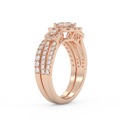 IGI Certified Princess Cut 3 Stone Halo Solitaire Bridal Set Ring