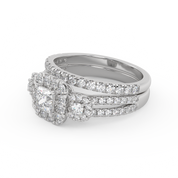 IGI Certified Princess Cut 3 Stone Halo Solitaire Bridal Set Ring