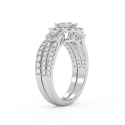 IGI Certified Princess Cut 3 Stone Halo Solitaire Bridal Set Ring