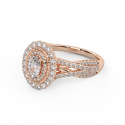IGI Certified 1.00 Carat Oval & Round Twisted Shank Double Halo Ring