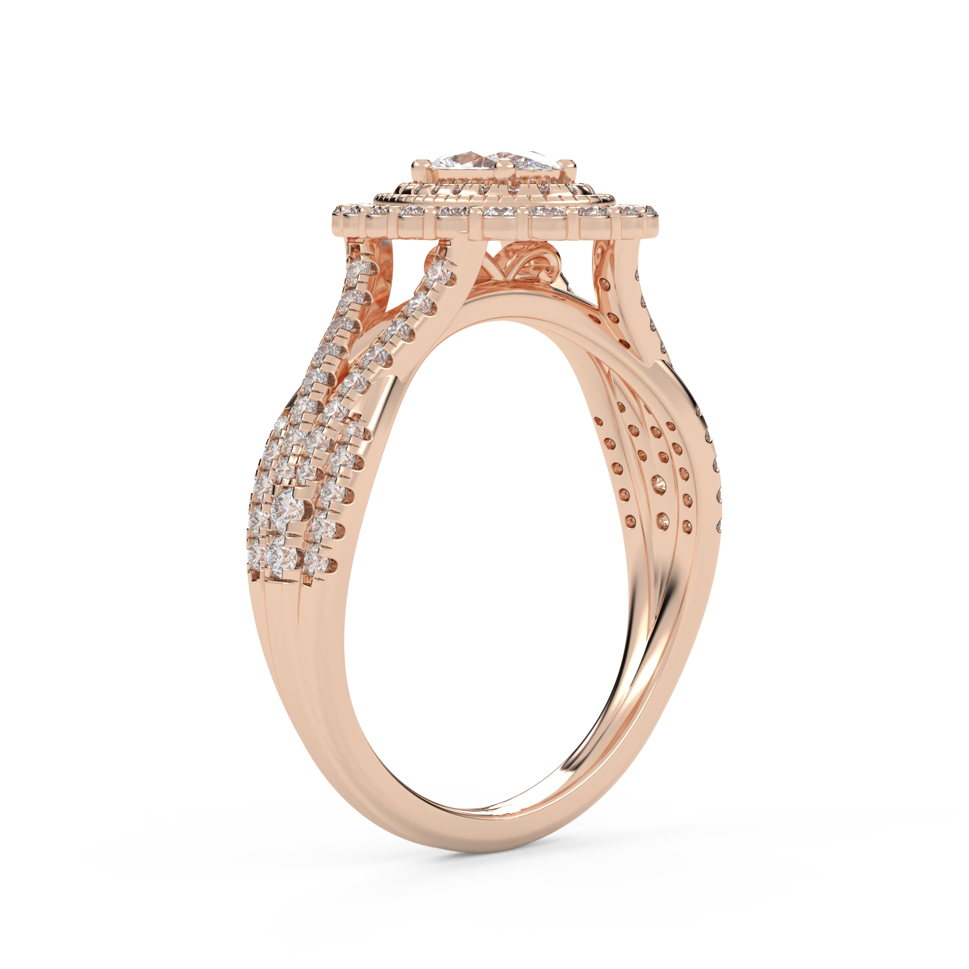 IGI Certified 1.00 Carat Oval & Round Twisted Shank Double Halo Ring