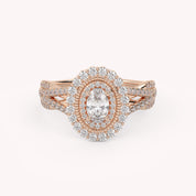 IGI Certified 1.00 Carat Oval & Round Twisted Shank Double Halo Ring
