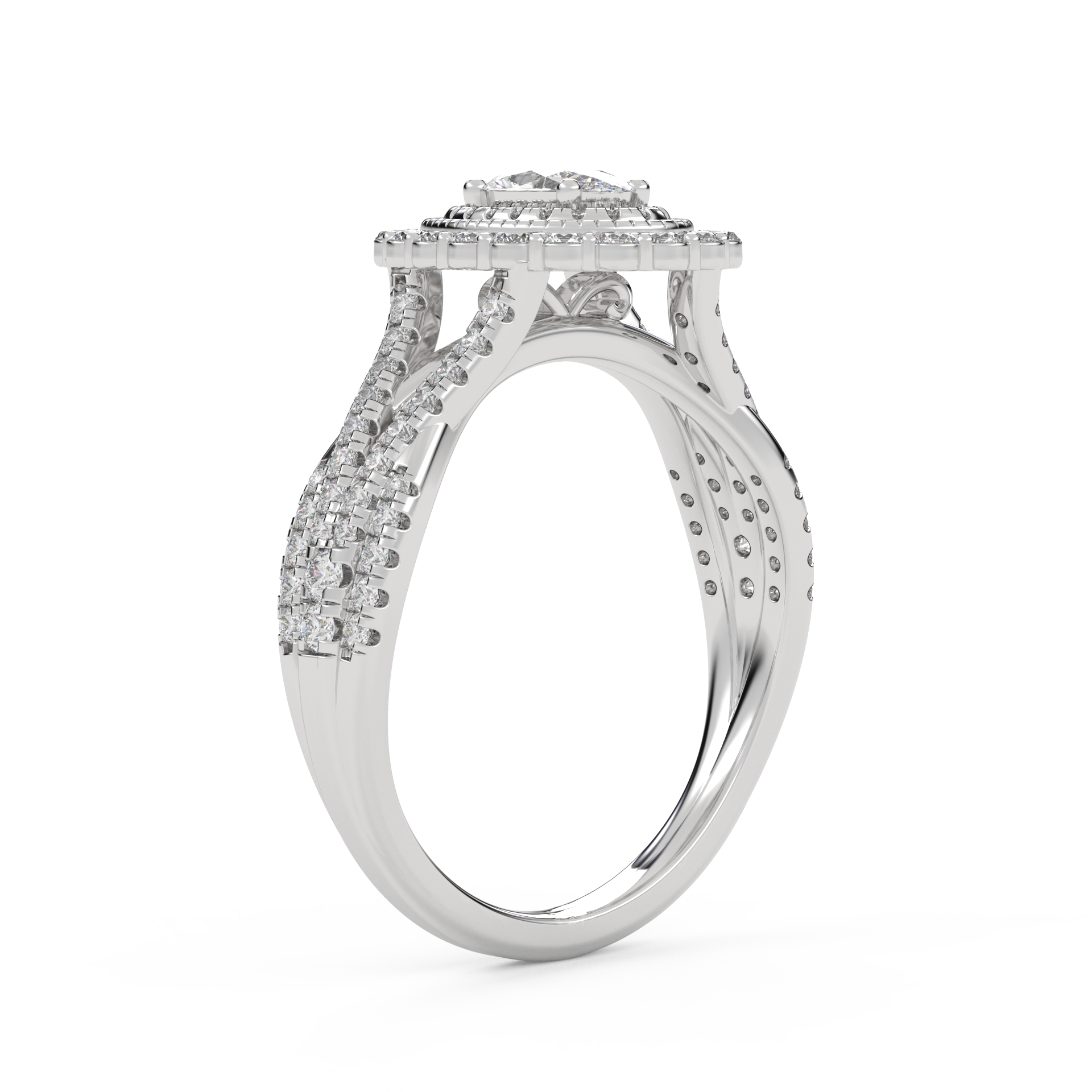 IGI Certified 1.00 Carat Oval & Round Twisted Shank Double Halo Ring