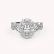 IGI Certified 1.00 Carat Oval & Round Twisted Shank Double Halo Ring
