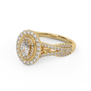 IGI Certified 1.00 Carat Oval & Round Twisted Shank Double Halo Ring
