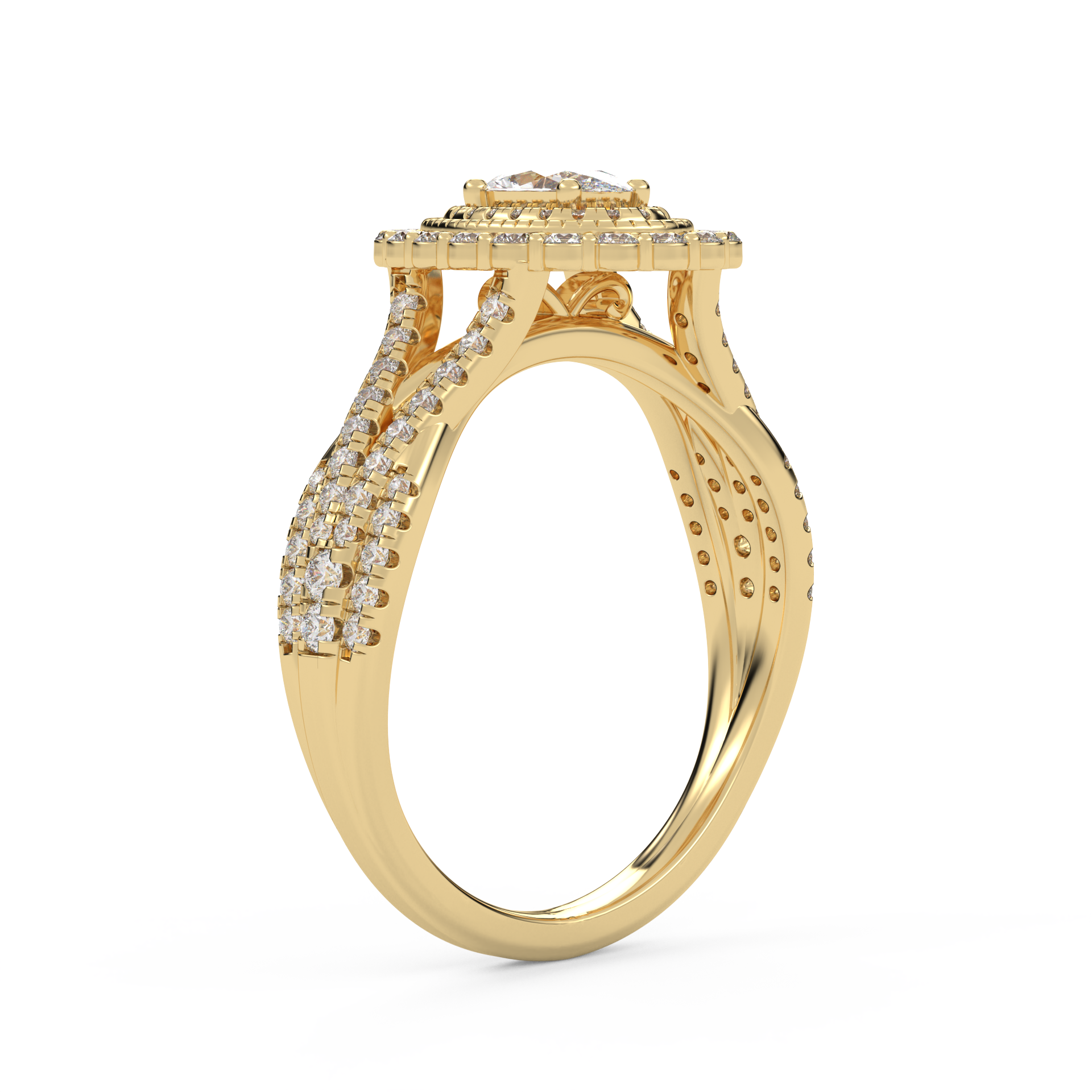 IGI Certified 1.00 Carat Oval & Round Twisted Shank Double Halo Ring