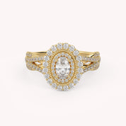 IGI Certified 1.00 Carat Oval & Round Twisted Shank Double Halo Ring