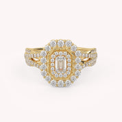 IGI Certified Emerald and Round 0.95 Carat Lab Grown Diamond Engagement Ring