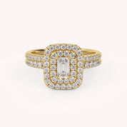 IGI Certified Emerald and Round 1.00 Carat Lab Grown Diamond Engagement Wedding Ring