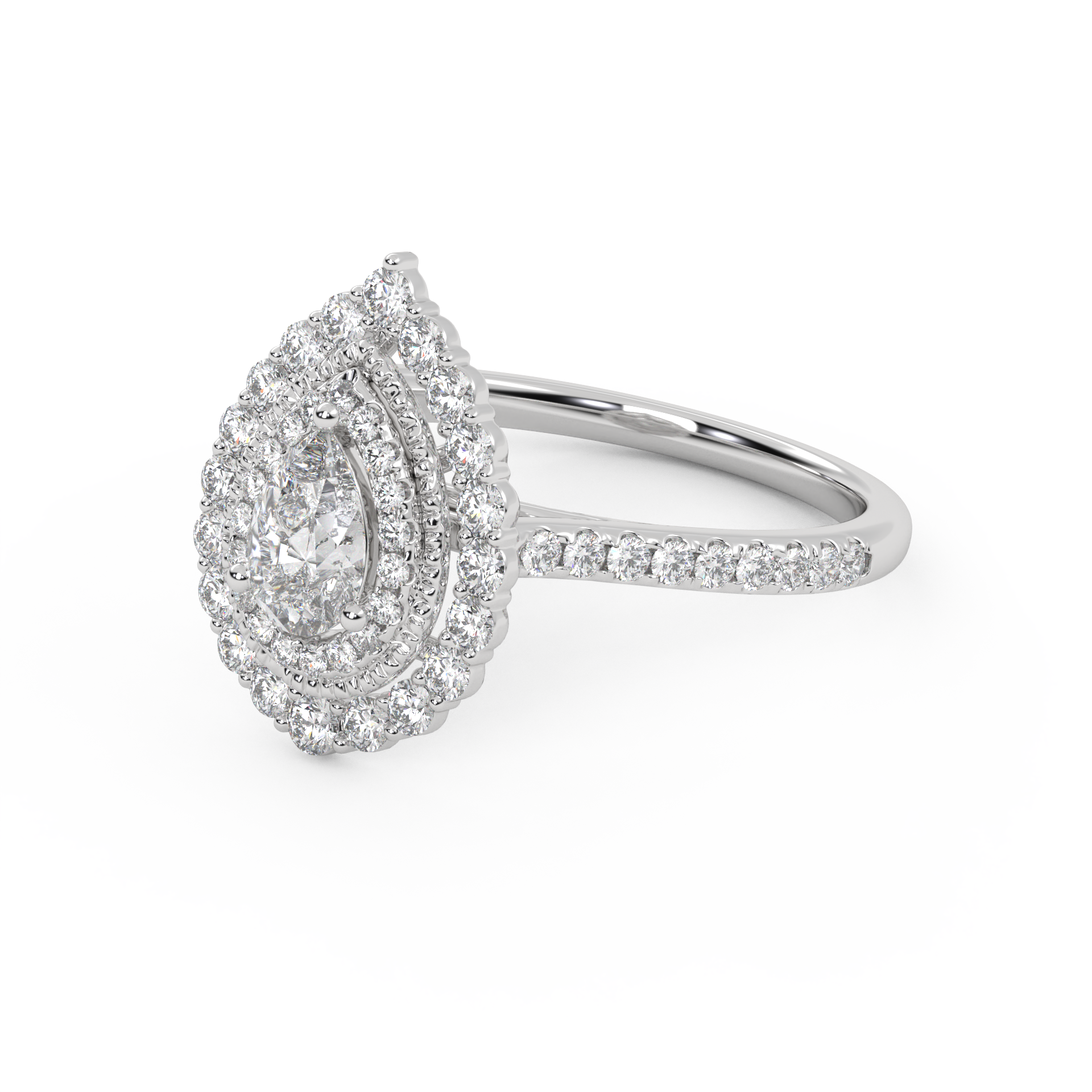 IGI Certified Double Halo Teardrop Engagement Ring