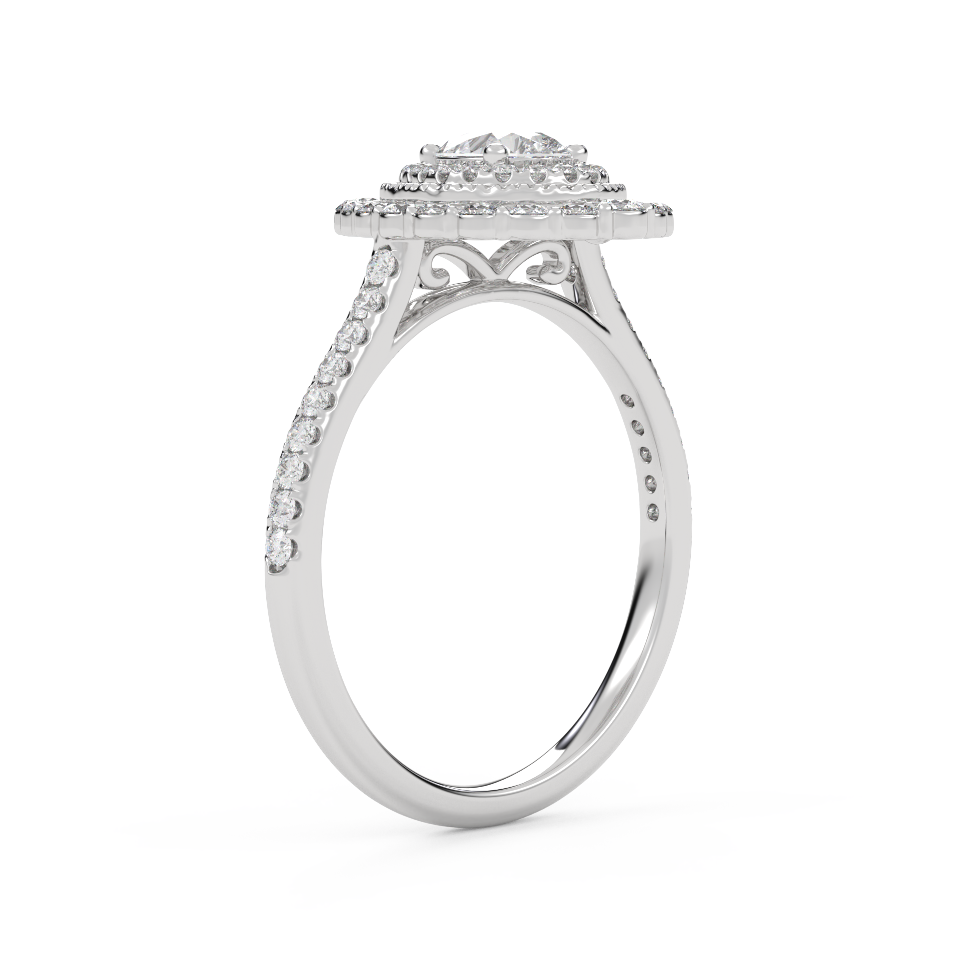 IGI Certified Double Halo Teardrop Engagement Ring