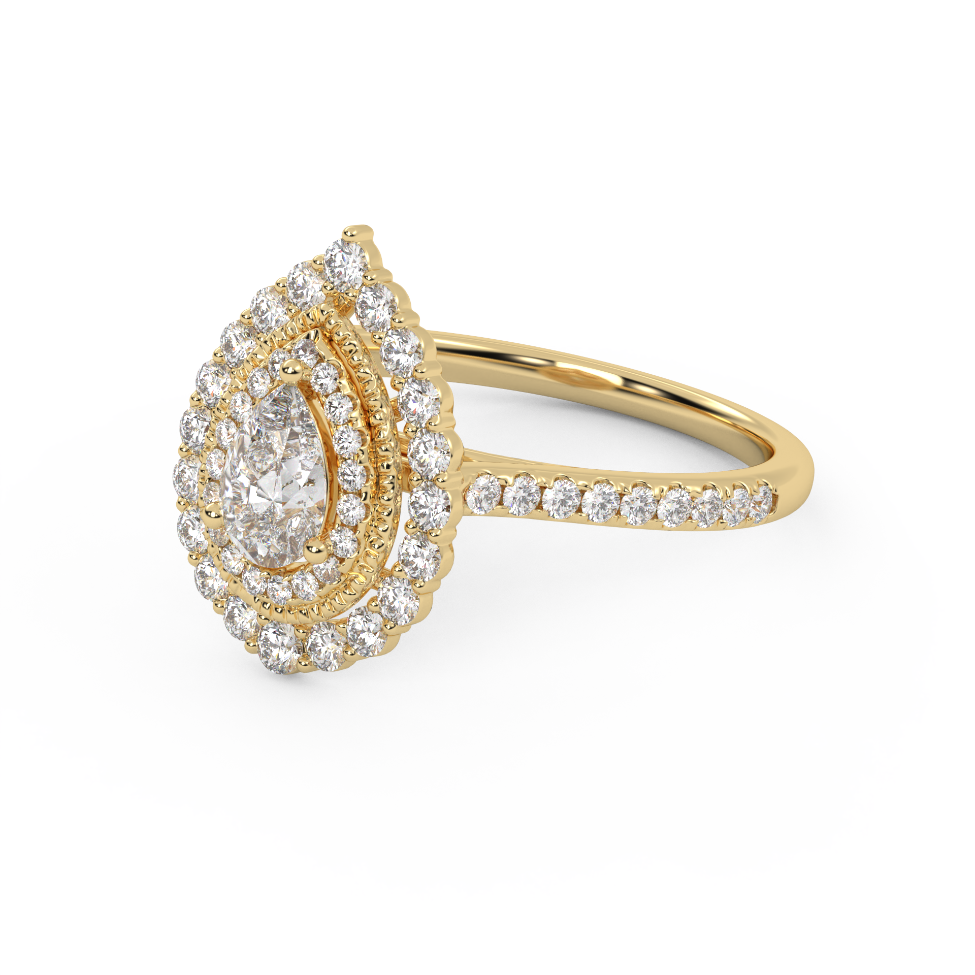IGI Certified Double Halo Teardrop Engagement Ring