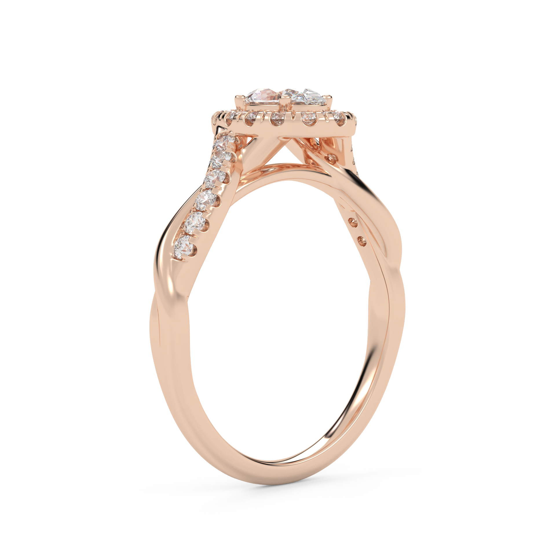 IGI Certified Twisted Halo Solitaire Engagement Ring