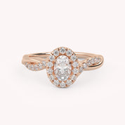 IGI Certified Twisted Halo Solitaire Engagement Ring