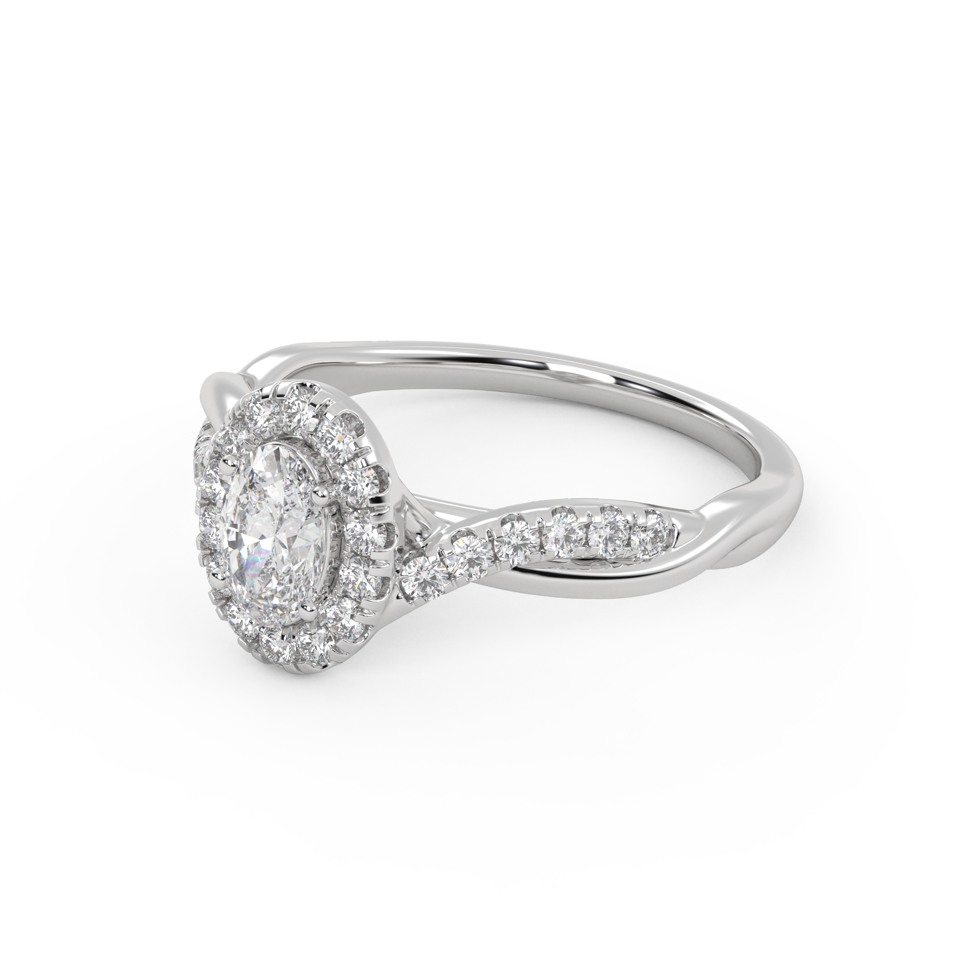 IGI Certified Twisted Halo Solitaire Engagement Ring