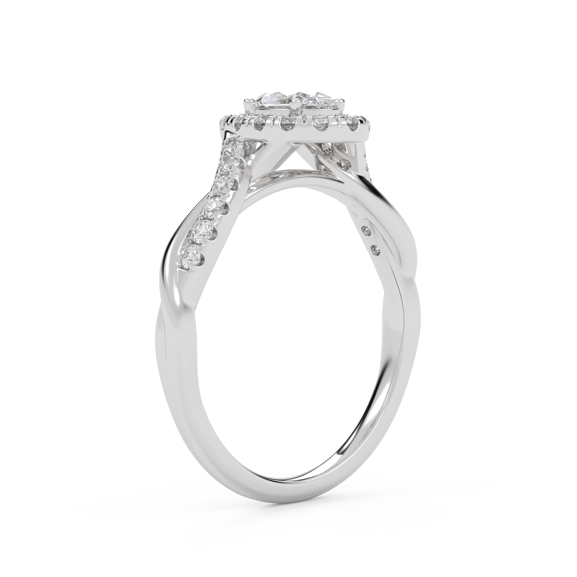 IGI Certified Twisted Halo Solitaire Engagement Ring