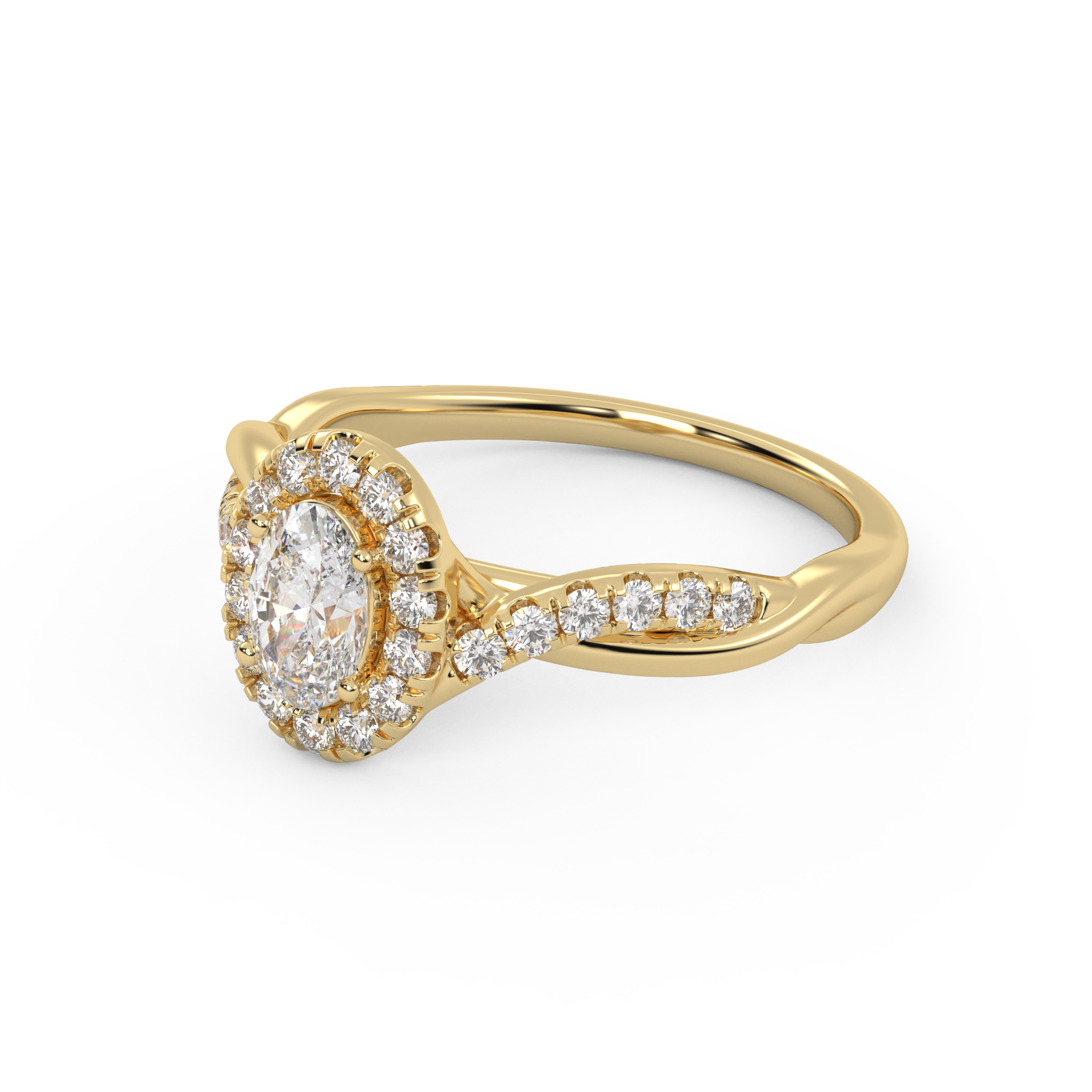 IGI Certified Twisted Halo Solitaire Engagement Ring