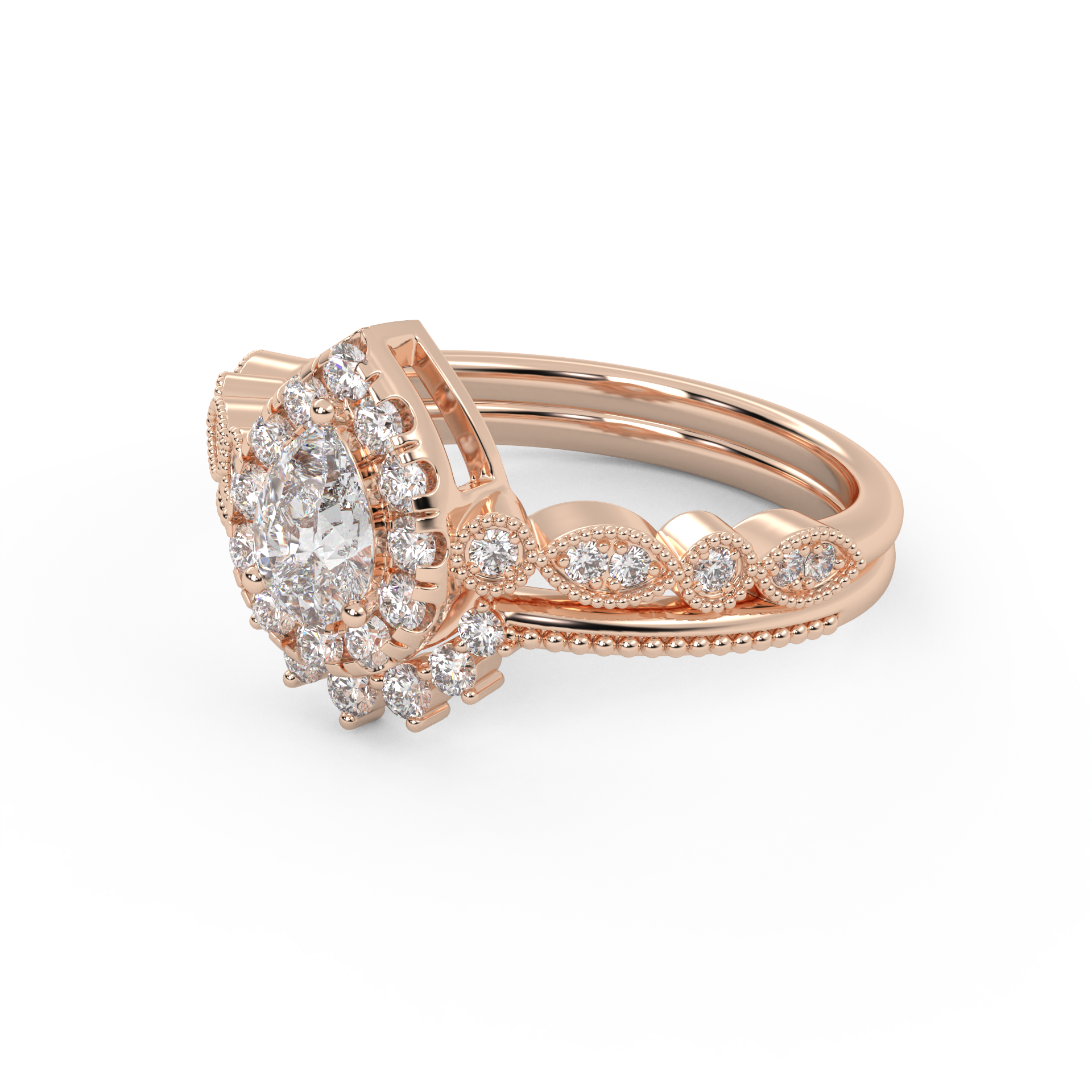 IGI Certified Pear and Round Lab Grown Diamond Bridal Set Ring